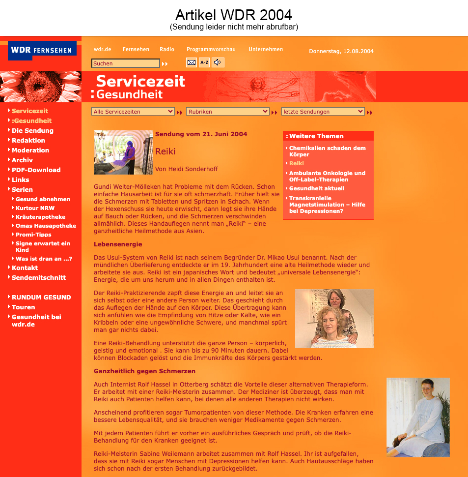 WDR-Artikel Servicezeit: Gesundheit